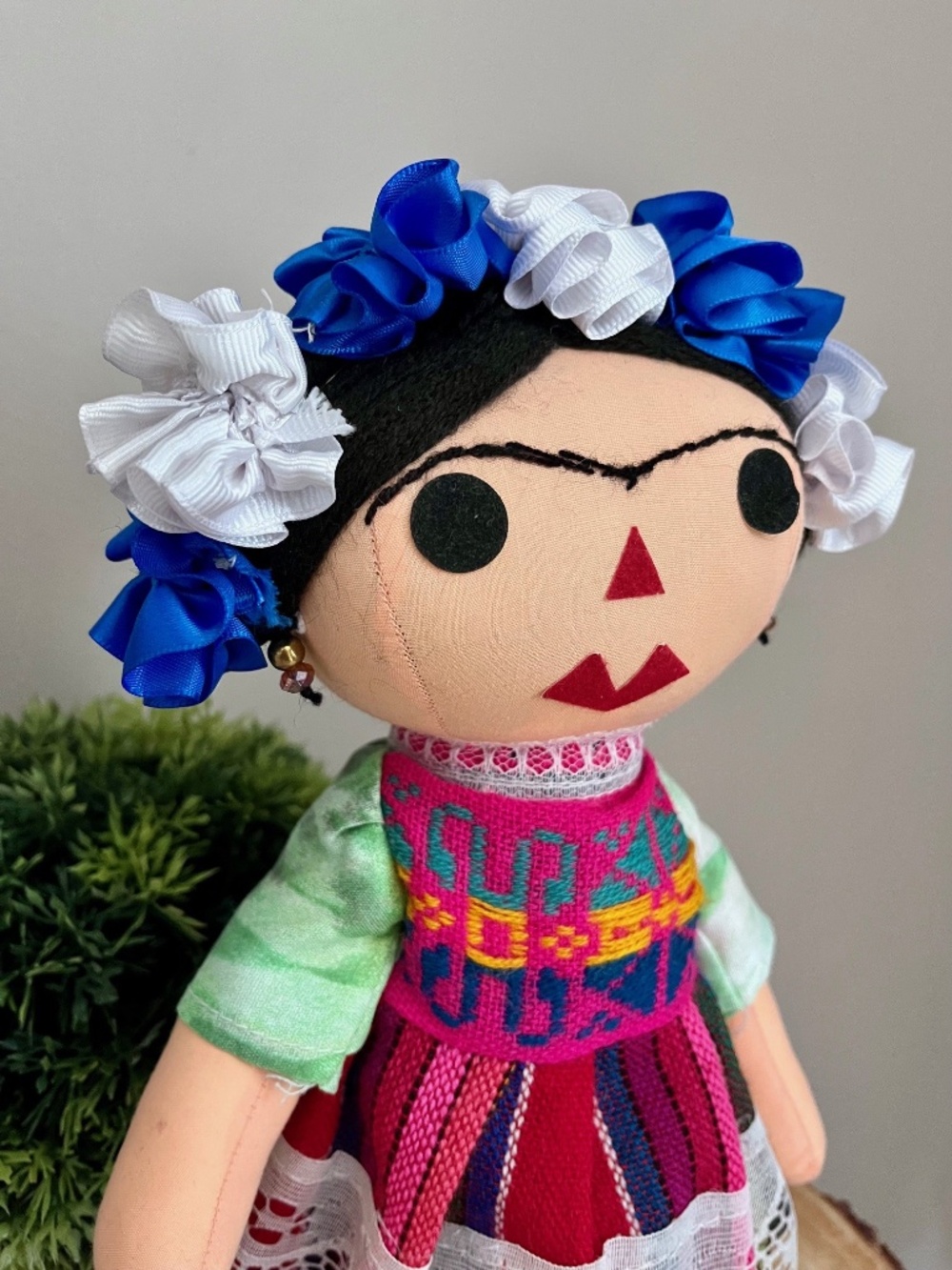 Frida Kahlo Cloth Boho Mexican Folk Art Doll Colourful Shelf Sitter - Picture 8 of 13